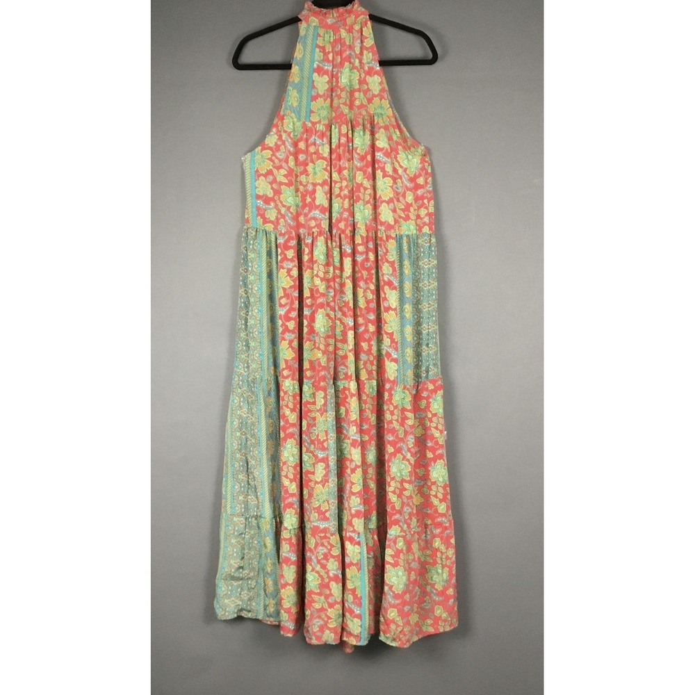 Paani Dress Womens Large Multicolor Floral Halter Maxi Sundress Boho Ruffle - Picture 2 of 10